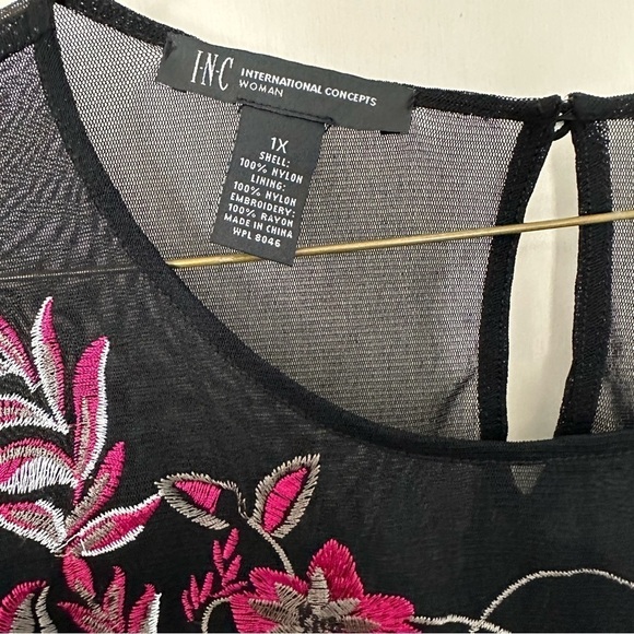 INC International Concepts Whimsigoth Top Black Sheer Fairy Dark Floral Size 1X - Picture 6 of 9